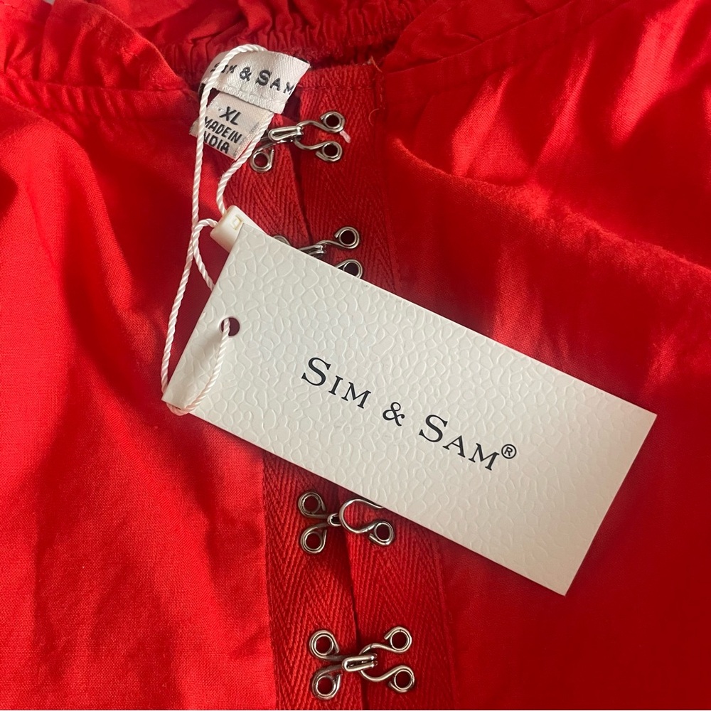 NWT Sim & Sam Red Ruffled Bustier Tank Top Red Hook Front Crop Size XL - Picture 5 of 5